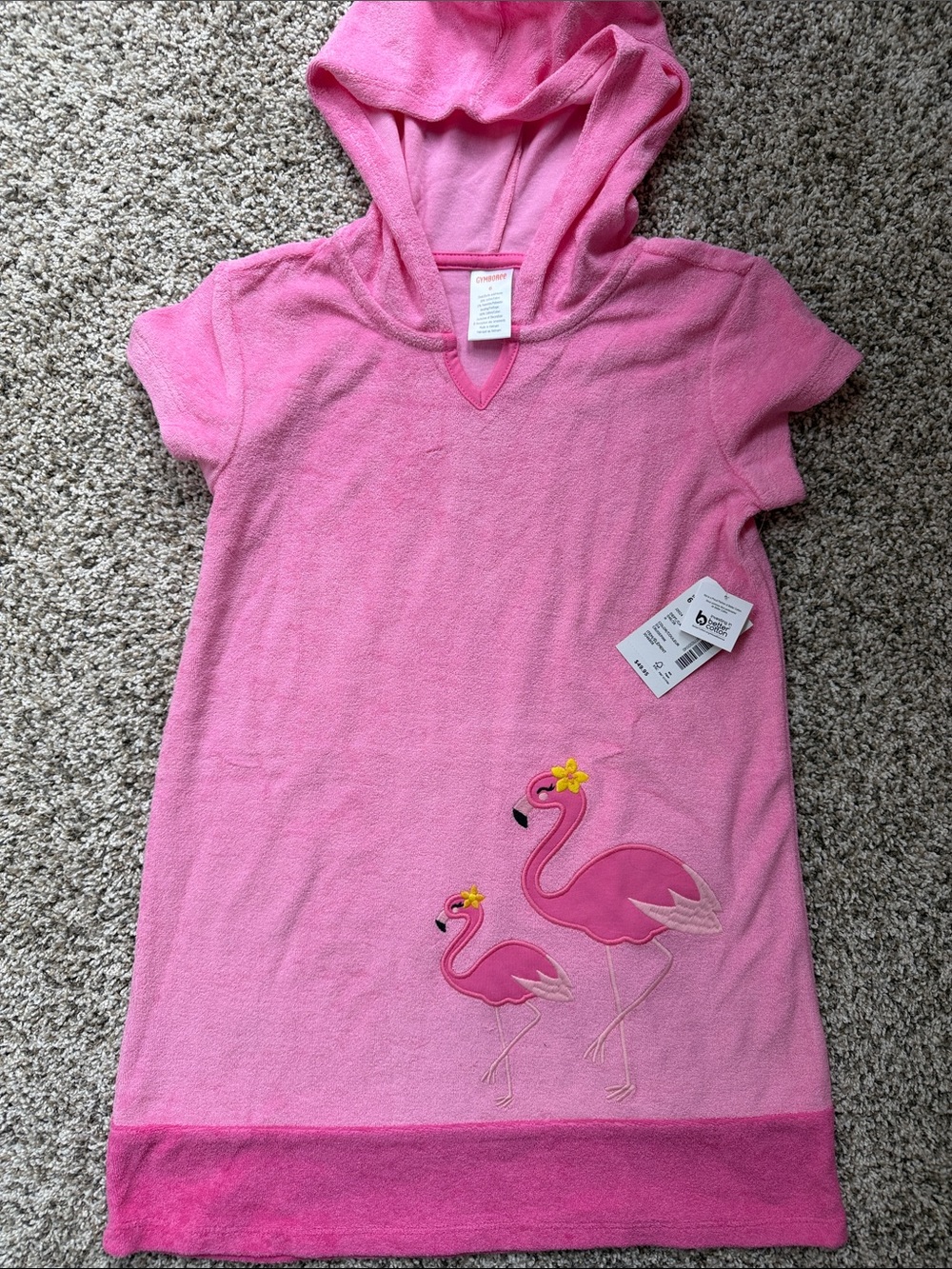 NWT Gymboree Girls' Hooded Pink Flamingo Swim Coverup Dress size 6